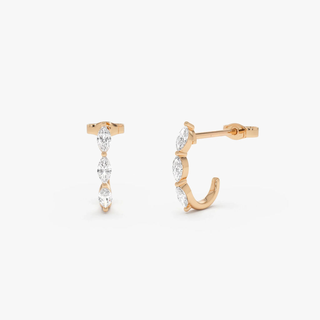 14k Gold Diamond Marquise Cut Open Hoop Earrings 0.45 ctw