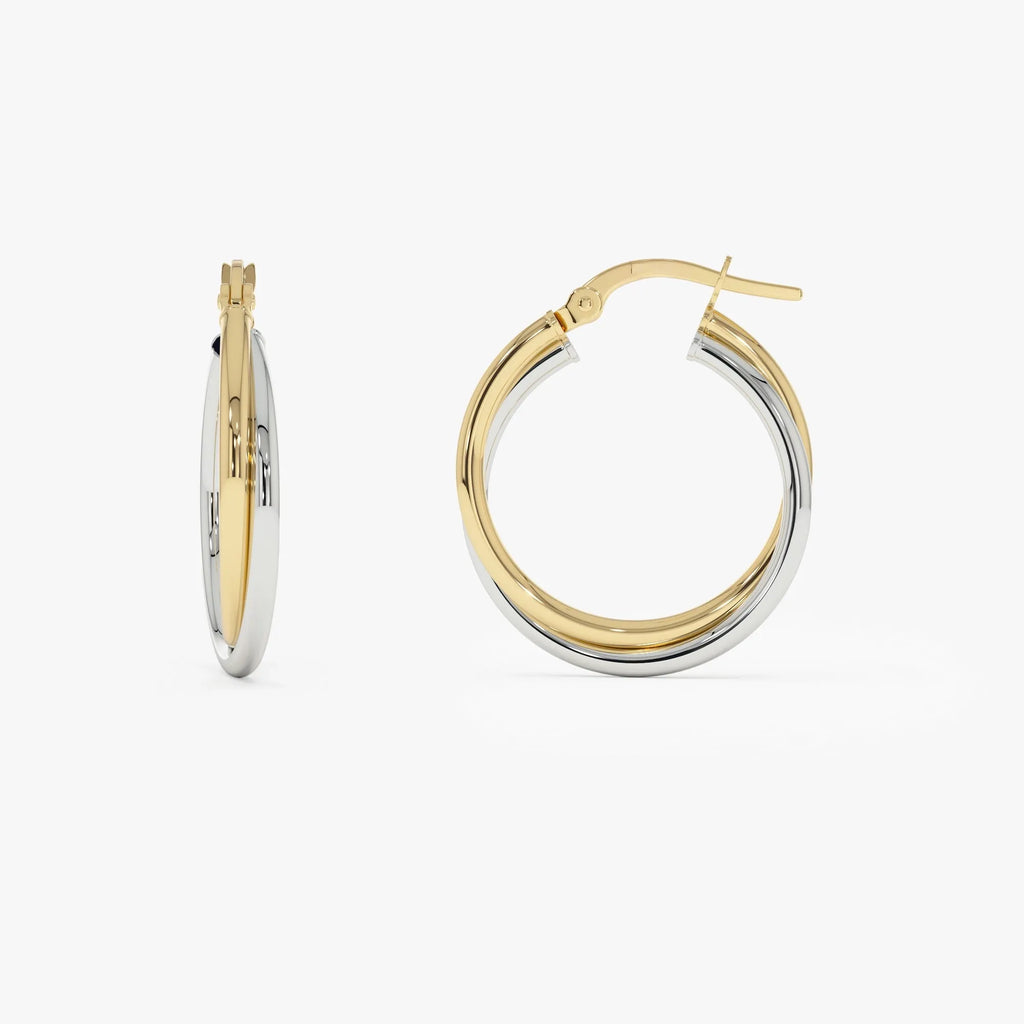 14k Two Tone Gold Hoop Earrings 15mm 3.2mm Width