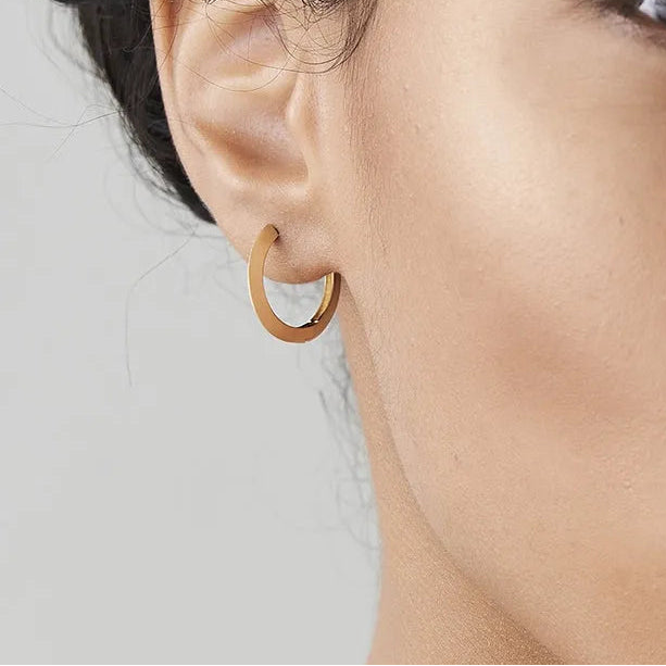 14k Solid Gold Flat Hoop Earrings 15mm Inner Diameter 1.90mm Width