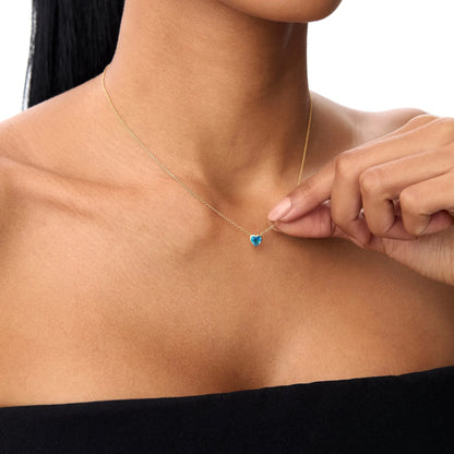 14k Solid Gold London Blue Topaz Heart Shaped Layering Necklace 0.55 Carat