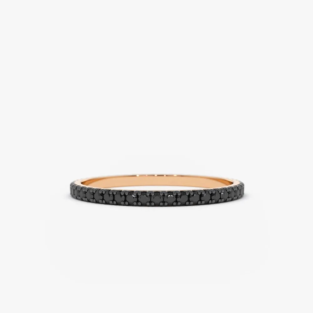 14K Gold Round Black Diamond Micro Pave Eternity Wedding Band Ring 0.30ctw