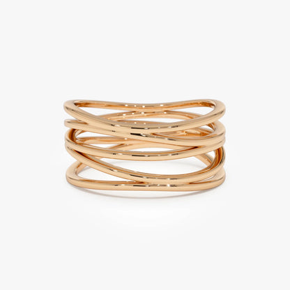 14k Gold Multi Intertwine Crossover Statement Ring Wide Band
