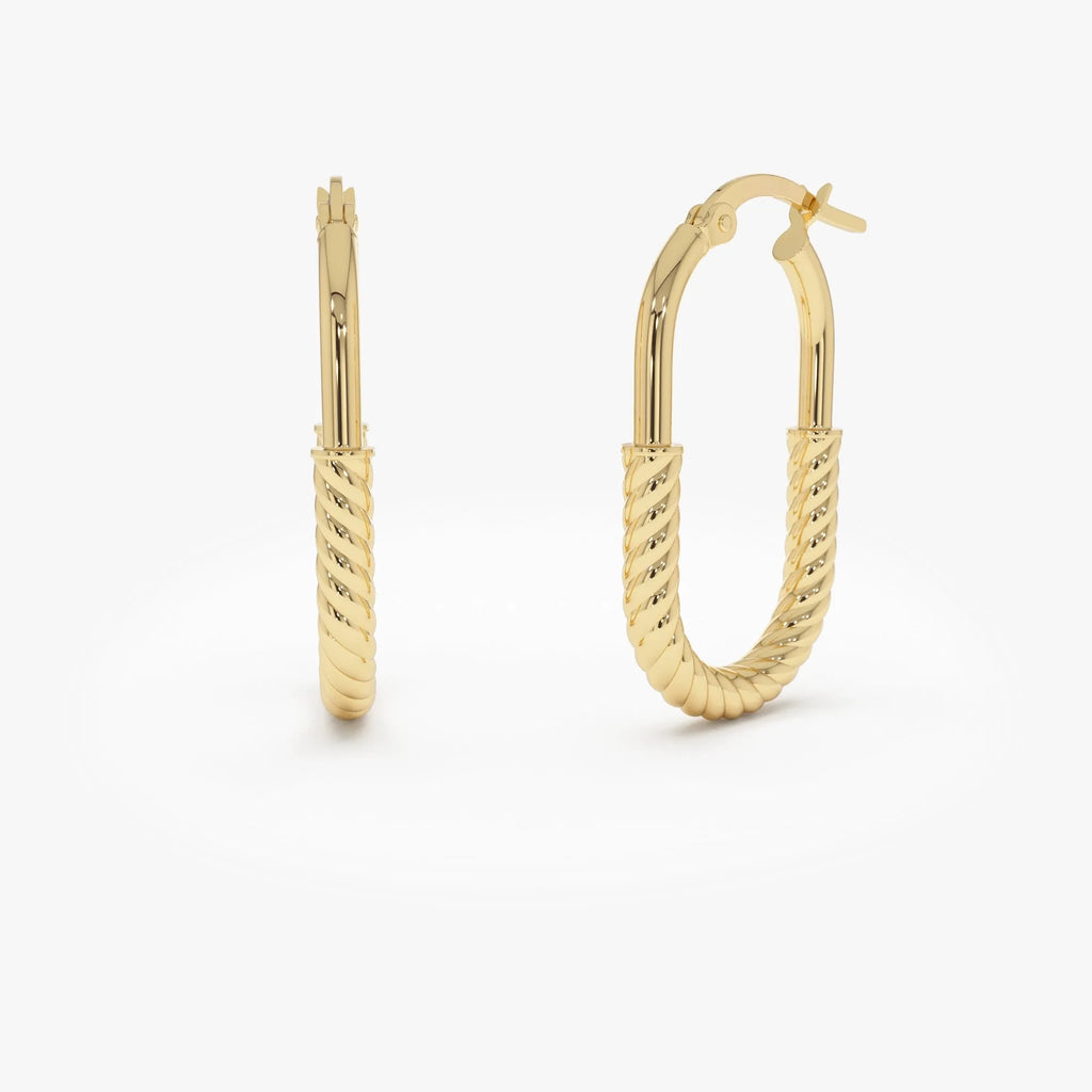 14k Yellow Gold Twisted Rope Oval Hoop Earrings 29mm Length 2.5mm Width