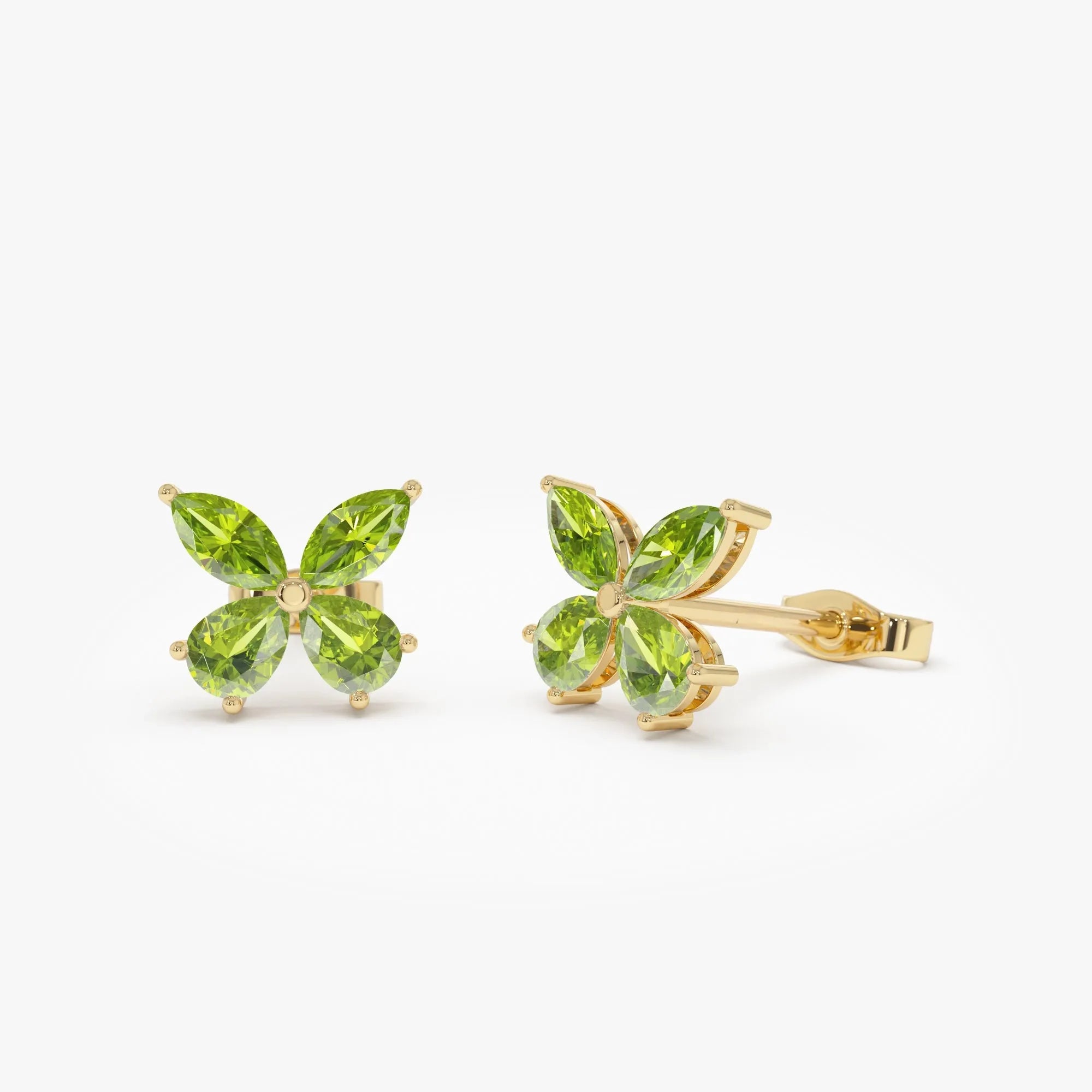14K Solid Gold Marquise and Pear Cut Peridot Butterfly Stud Earrings 1.40ctw