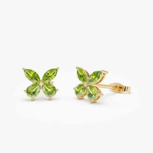 14K Solid Gold Marquise and Pear Cut Peridot Butterfly Stud Earrings 1.40ctw