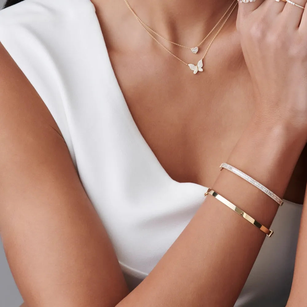 14K Solid Gold 1.63 CTW Baguette and Round Diamond Half Eternity Bangle