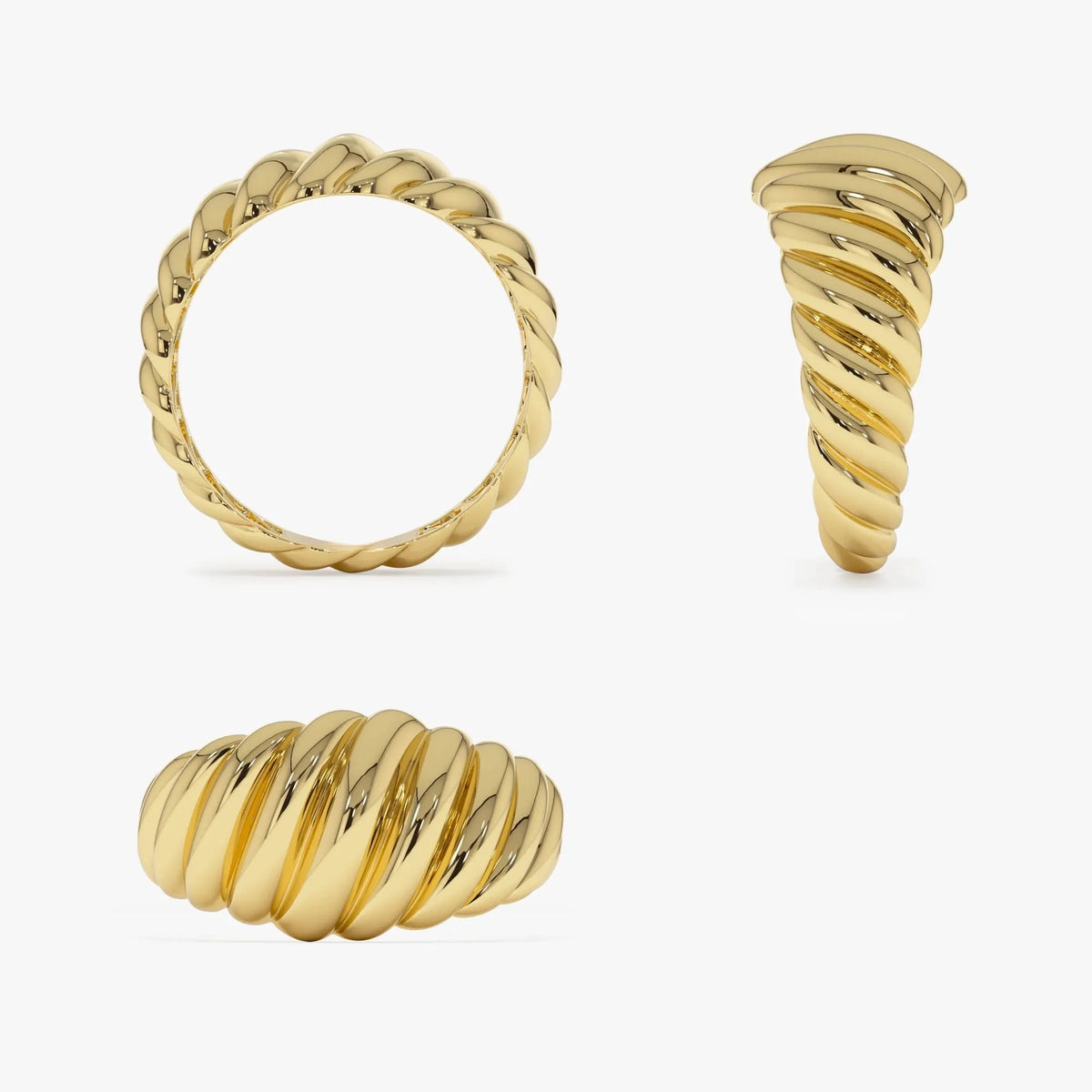14k Gold Swirl Dome Bold Statement Ring Wide Graduated Band