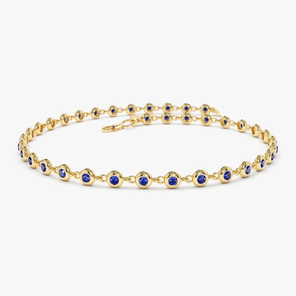14k Gold 0.78ctw Round Sapphire Bezel Set Tennis Bracelet