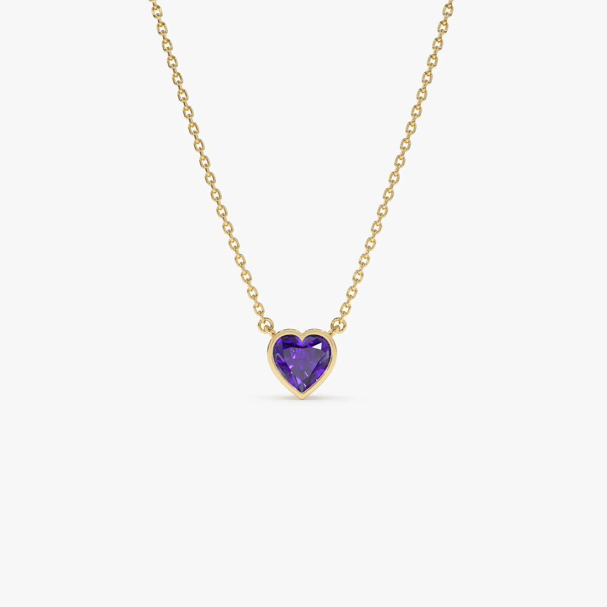 14k Solid Gold Amethyst Heart Shaped Layering Necklace 0.40 Carat