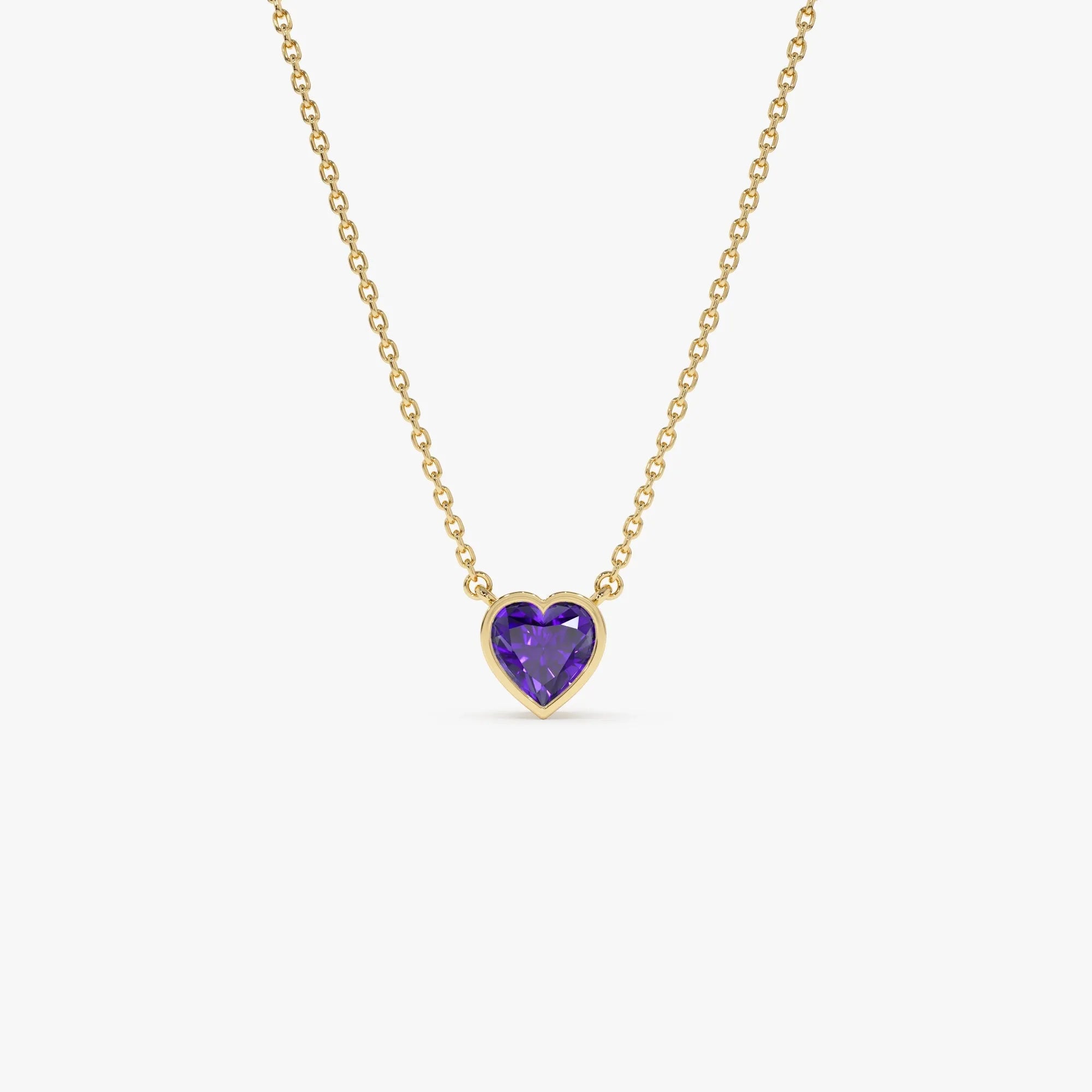 14k Solid Gold Amethyst Heart Shaped Layering Necklace 0.40 Carat