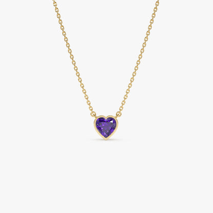 14k Solid Gold Amethyst Heart Shaped Layering Necklace 0.40 Carat