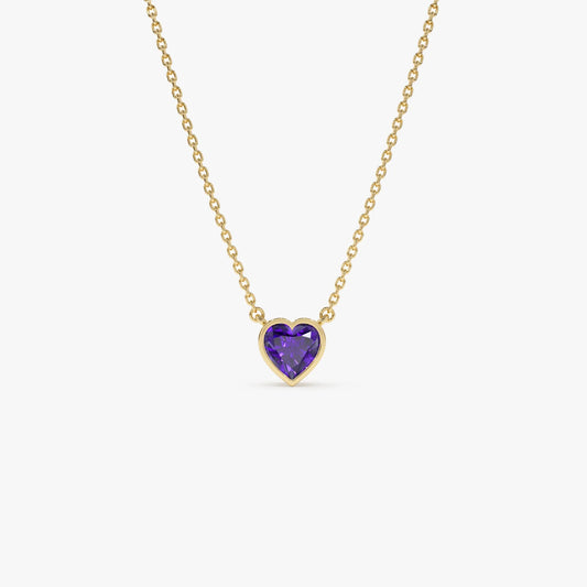 14k Solid Gold Amethyst Heart Shaped Layering Necklace 0.40 Carat