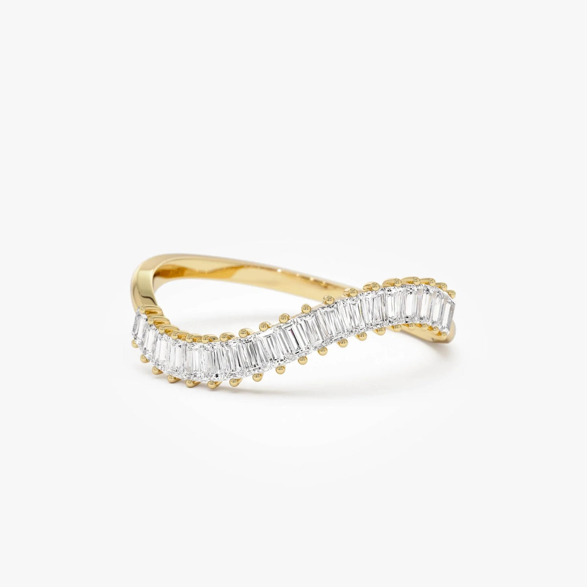 14k Gold Diamond Baguette Ring Wave Design 0.60 ctw