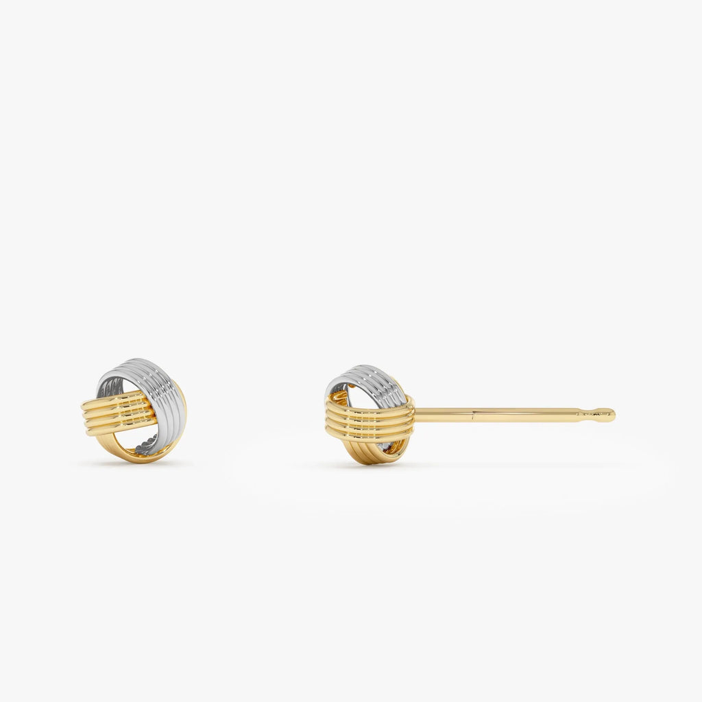 14k Gold Two-Tone Knot Stud Earrings 7mm Yellow and White Gold