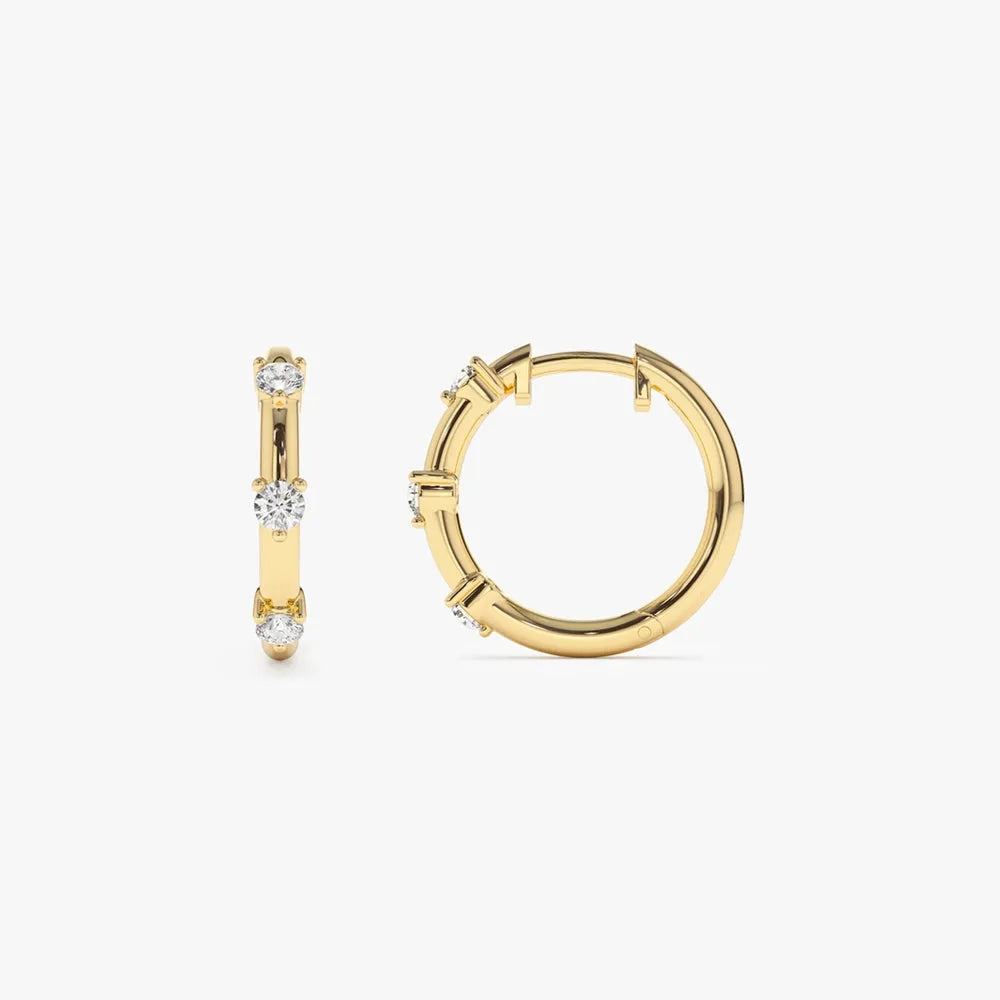 14k Gold Diamond Round Cut Prong Setting Hoop Earrings 0.32 ctw