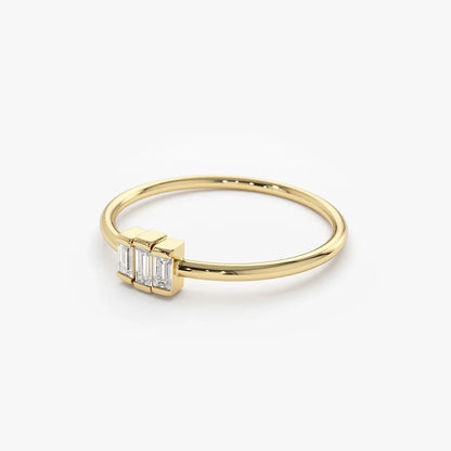 14K Solid Gold Baguette Cut Diamond Trio Channel Set Ring 0.18 CTW