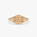 14K Gold Round Sunburst Initial Signet Ring 8mm Personalized Custom Jewelry