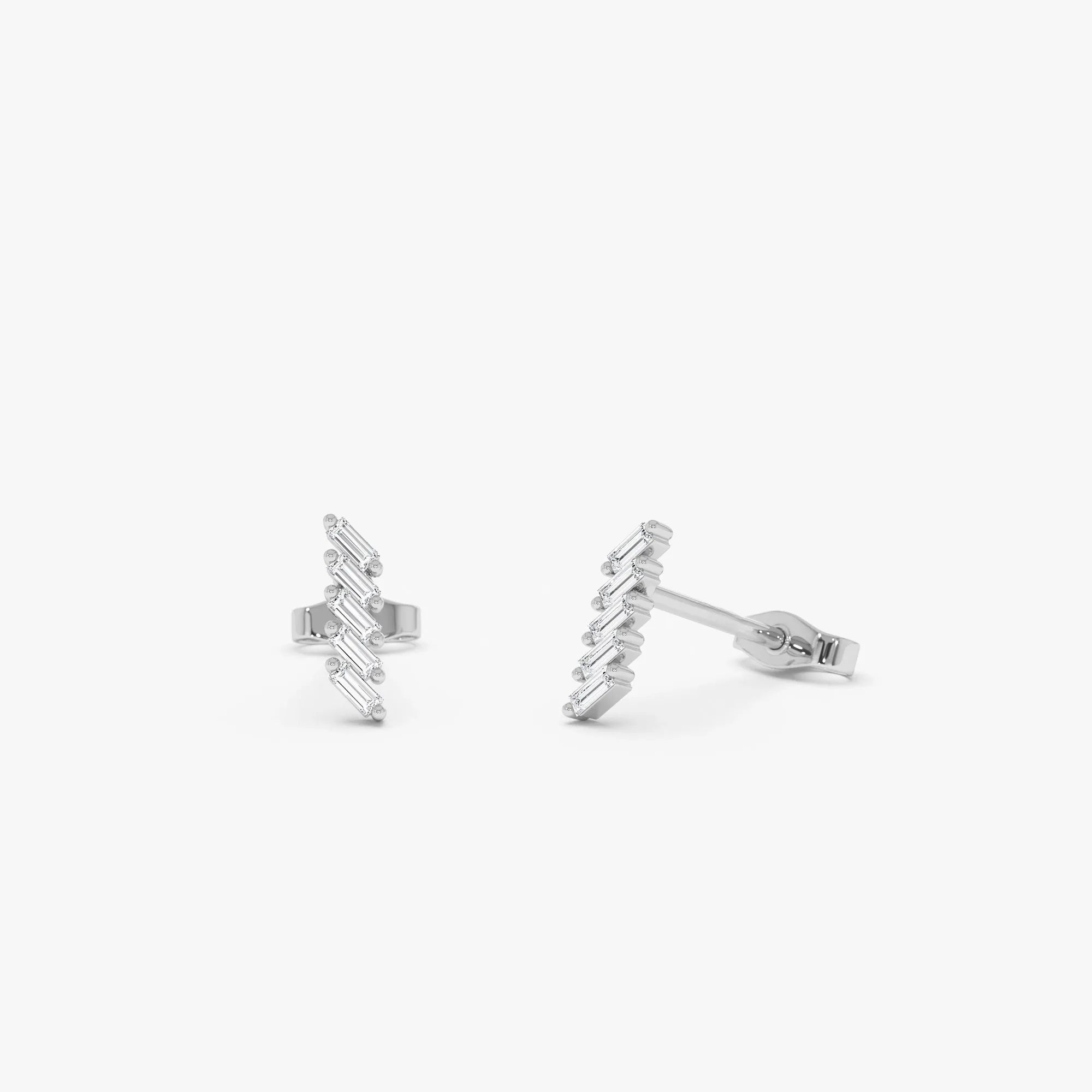 14k Gold Diamond Baguette Cut Geometric Stud Earrings 0.18 ctw