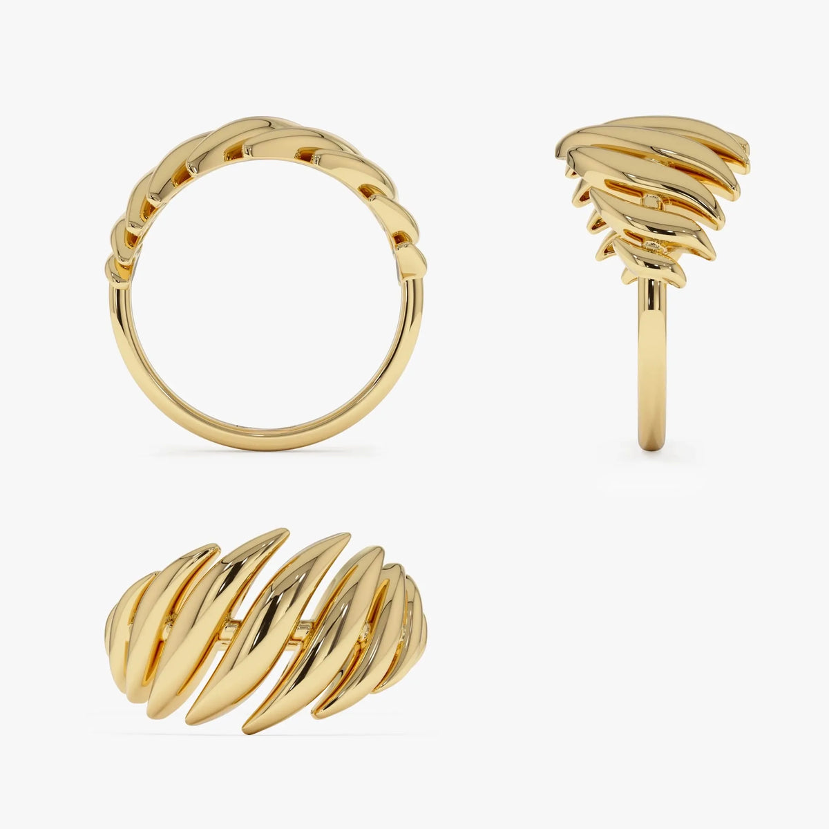 14k Gold Chunky Wave Dome Cocktail Ring 11.75mm Wide Statement Band