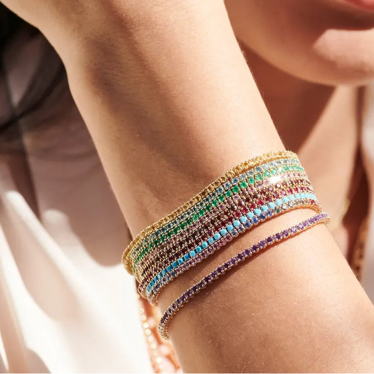 14k Gold Round Pink Tourmaline 4 Prong Tennis Bracelet
