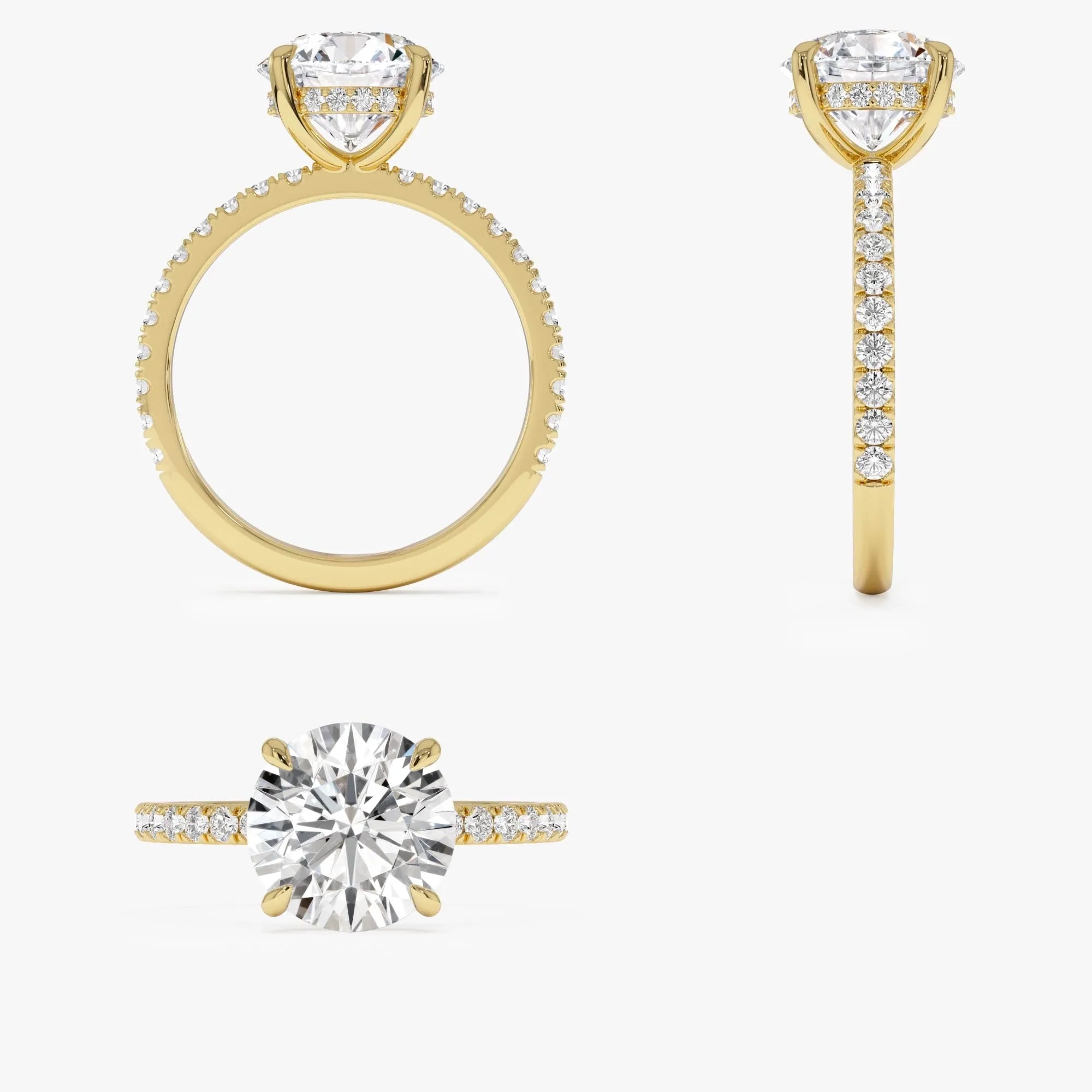 14k Gold Lab Grown Diamond Round Brilliant Engagement Ring Hidden Halo Pavé Setting 2.40 ctw IGI Certified