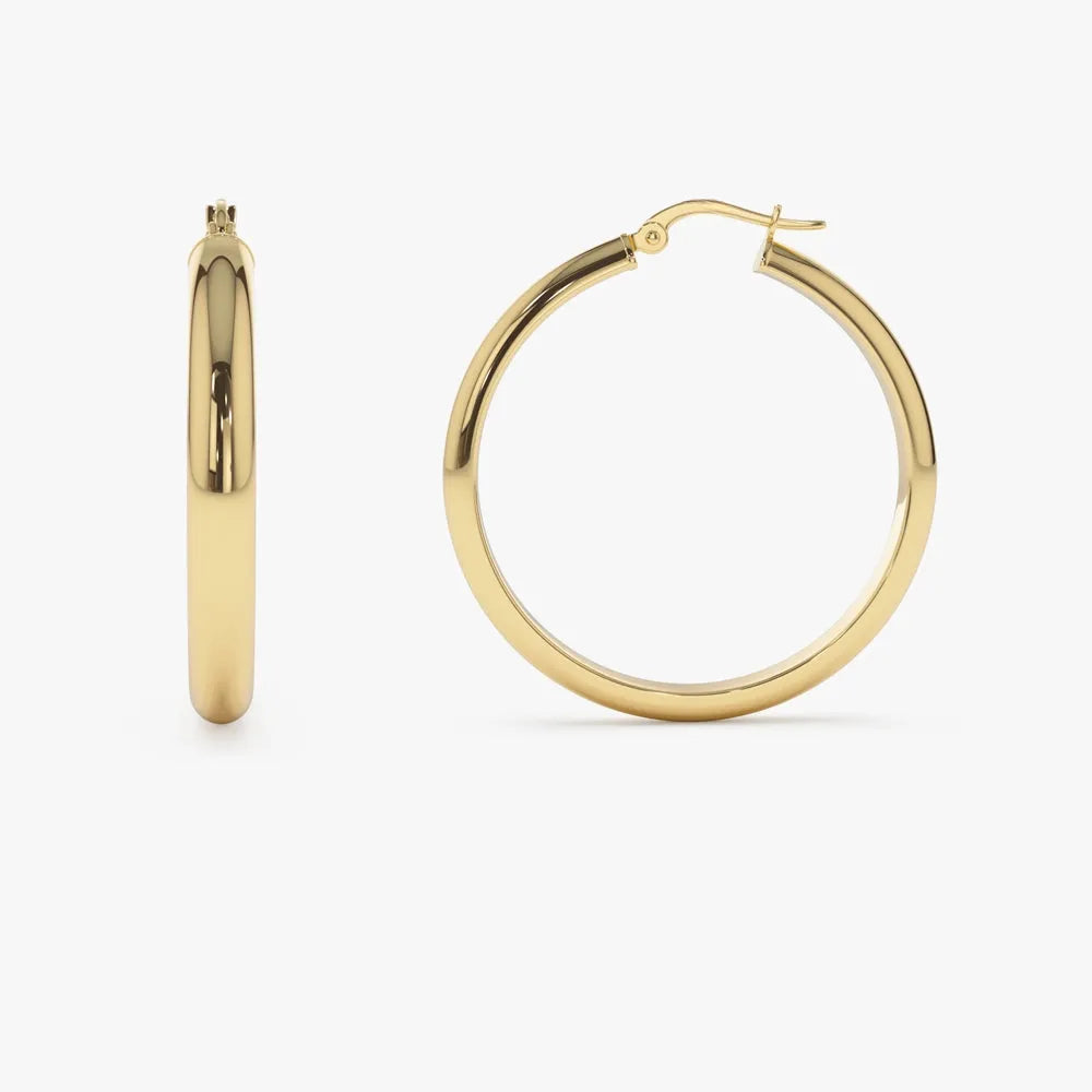 14k Solid Gold Large Hoop Earrings 35mm with 4.5mm Width