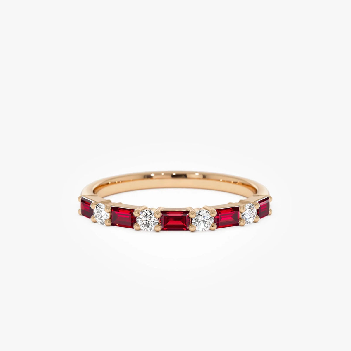 14k Gold Ruby and Diamond Baguette and Round Cut Prong Setting Ring 0.54 ctw