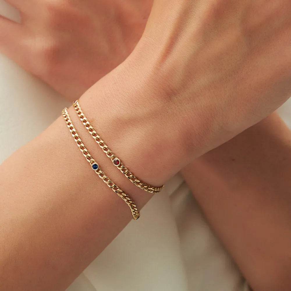14K Solid Gold 0.25ctw Round Ruby Cuban Link Bezel Set Bracelet