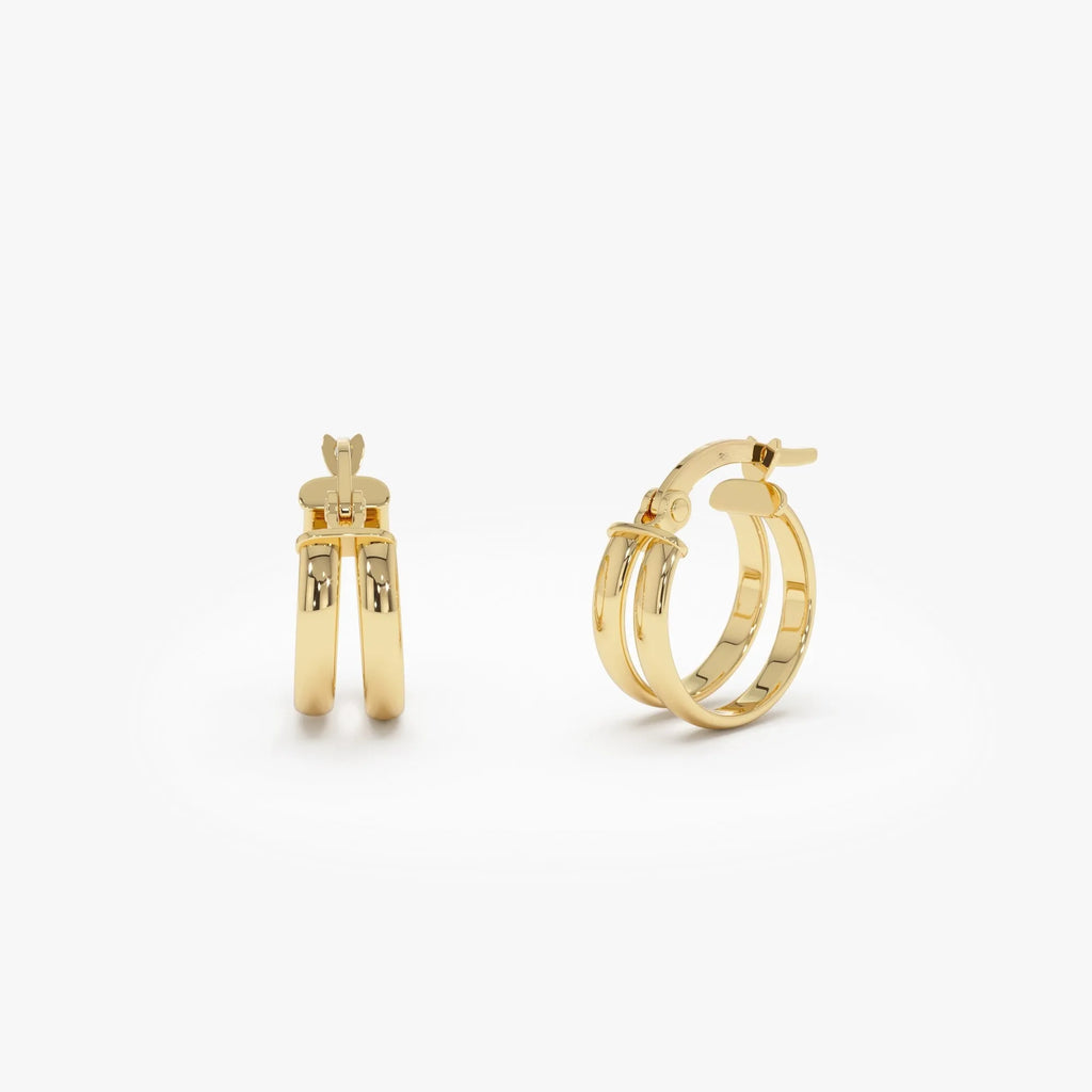 14k Yellow Gold Two Row Small Hoop Earrings 13mm 5.5mm Width