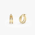 14k Yellow Gold Two Row Small Hoop Earrings 13mm 5.5mm Width