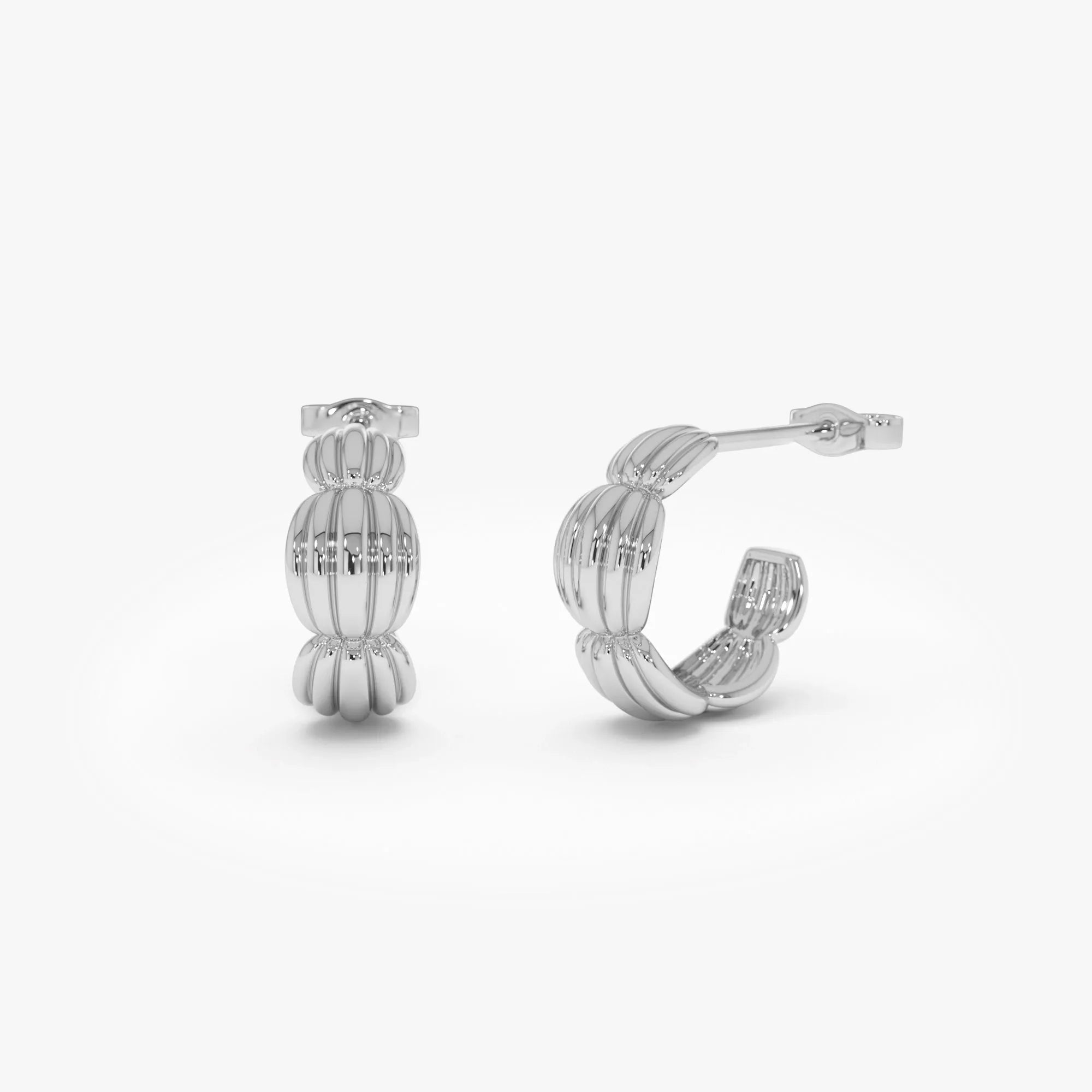 14k Solid Gold Ribbed Dome Hoop Earrings 11mm Inner Diameter 6mm Width