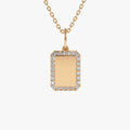 14K Solid Gold Round Diamond Tag Initial Personalized Necklace 0.18ctw