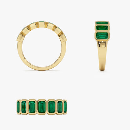 14K Solid Gold Octagon Emerald Seven Stone Bezel Set Ring 2.05 CTW