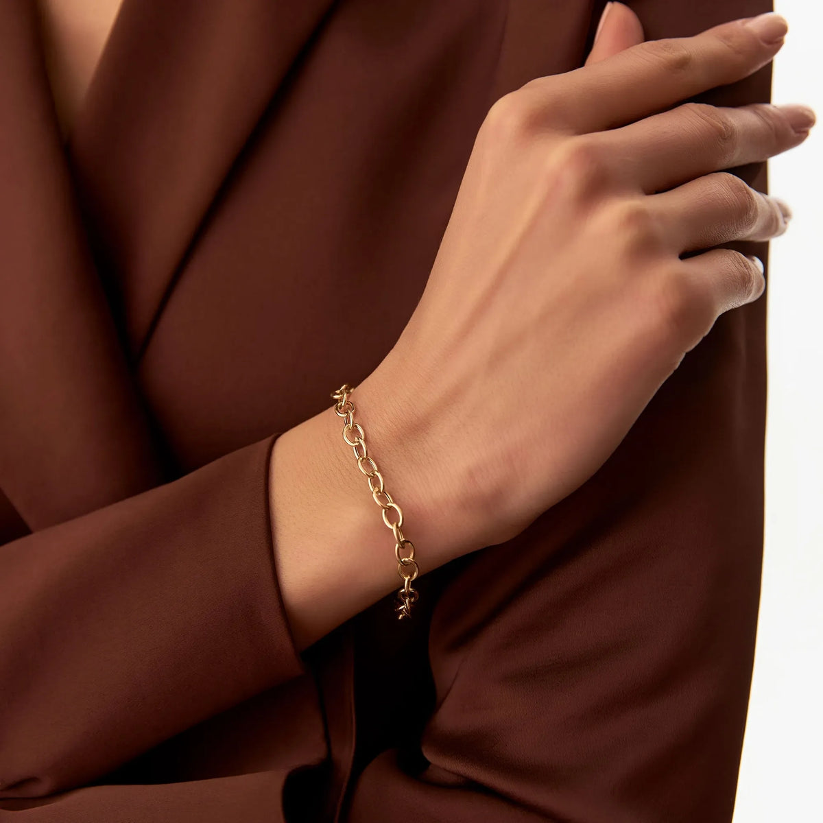 14k Yellow Gold Oval Link Cable Chain Bracelet