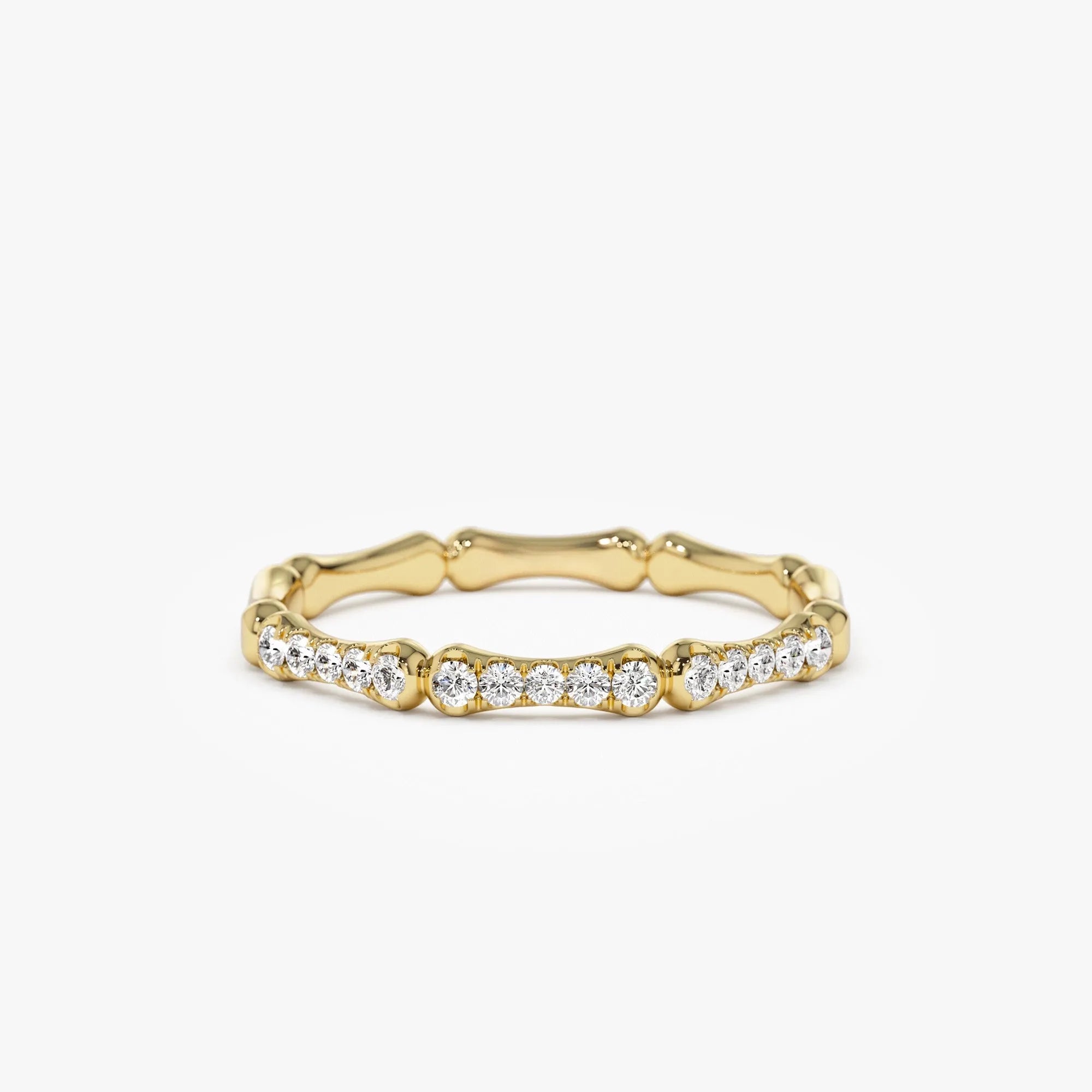 14k Gold Round Diamond Bamboo Pave Ring 0.15 ctw 2mm Band