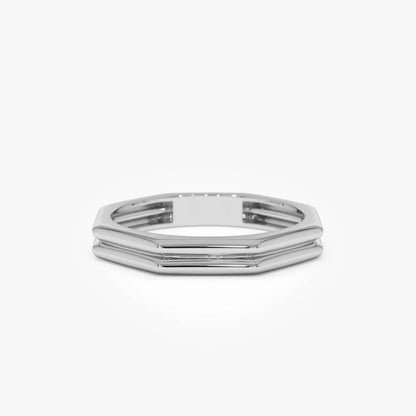 14k Gold Octagon Double Band Ring Wide Geometric Style