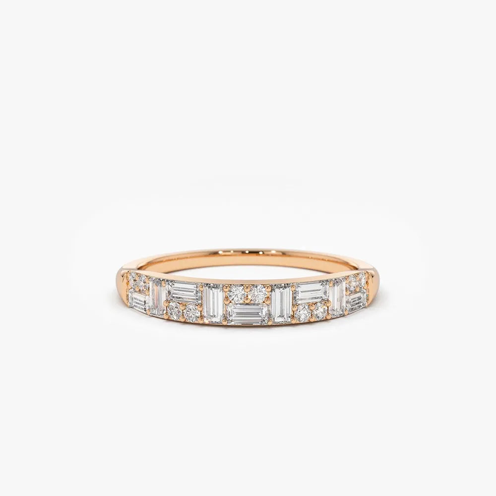 14K Gold 0.40 Carat Baguette and Round Diamond Stacking Ring