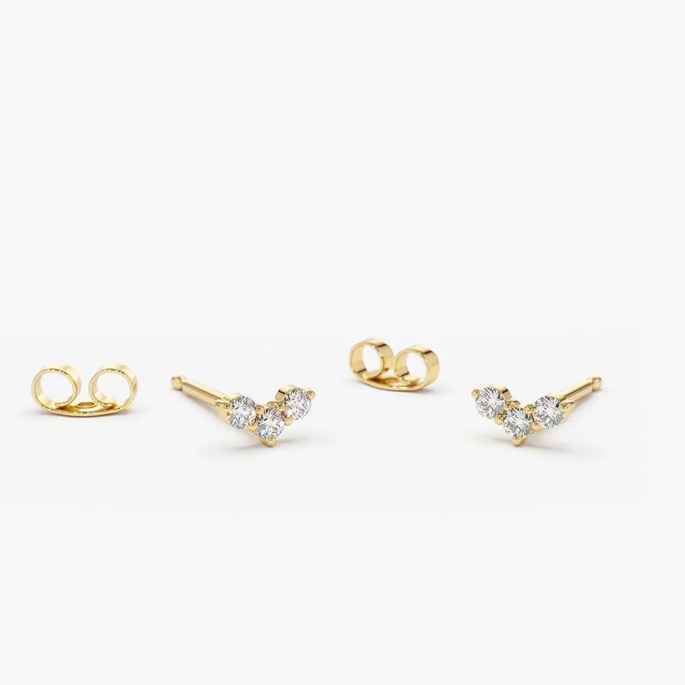 14k Gold Diamond Round Cut Mini Trio Stud Earrings 0.15 ctw