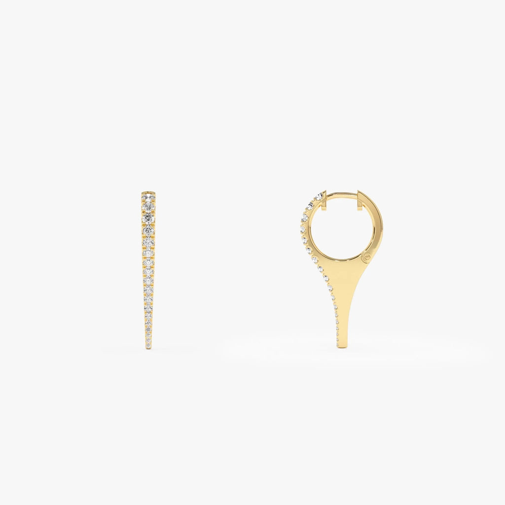 14k Gold Diamond Round Cut Small Dagger Dangle Hoop Earrings 0.55 ctw