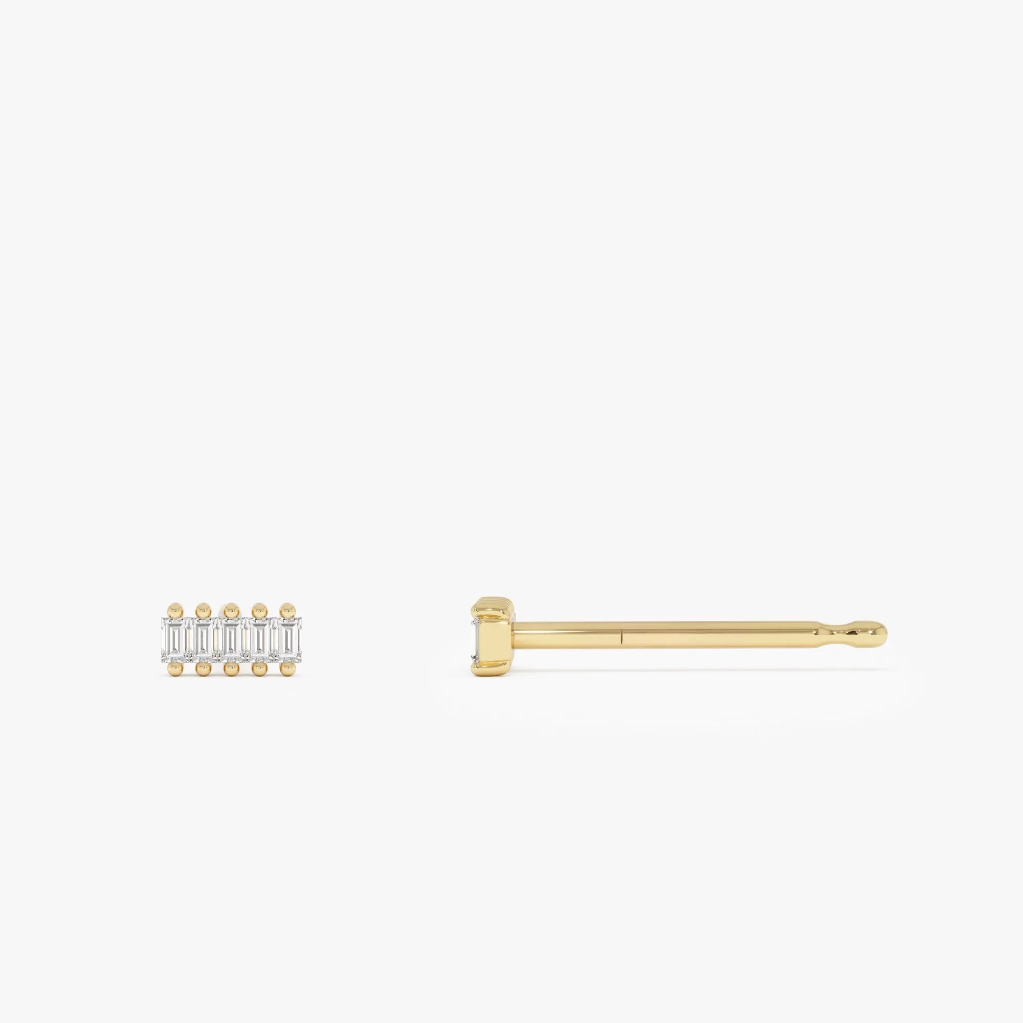 14k Gold Diamond Baguette Cut Bar Stud Earrings 0.10 ctw