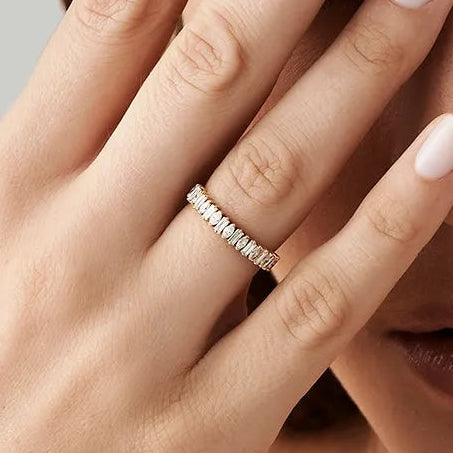 14k Gold Diamond Marquise and Baguette Wedding Ring 0.64ctw Micro Pave