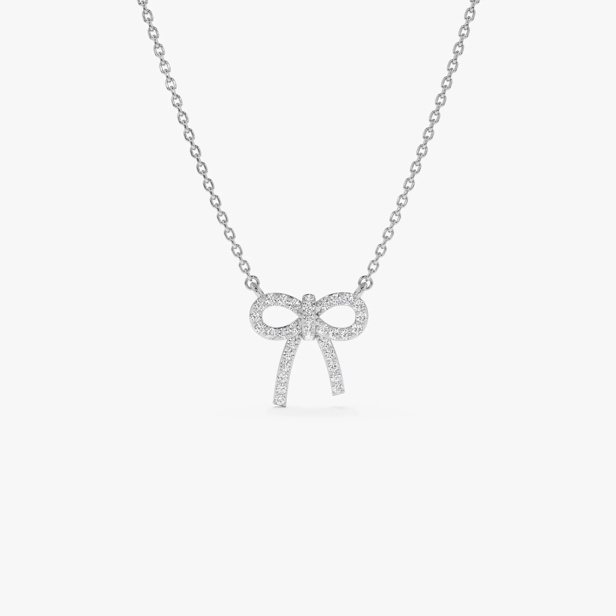 14K Solid Gold 0.17 CTW Round Diamond Bow Necklace Prong Setting