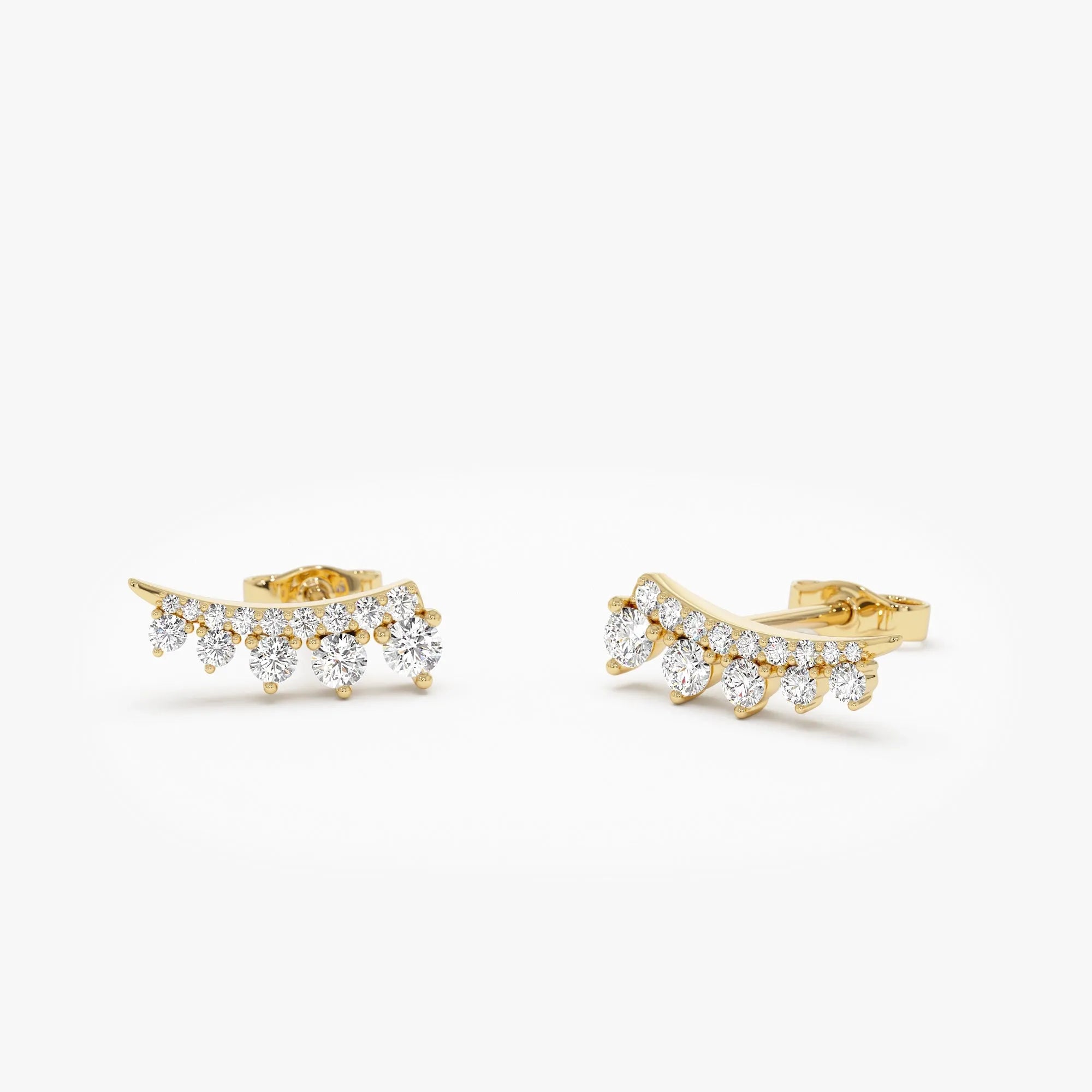 14k Gold Diamond Round Cut Graduating Ear Climber Stud Earrings 0.31 ctw