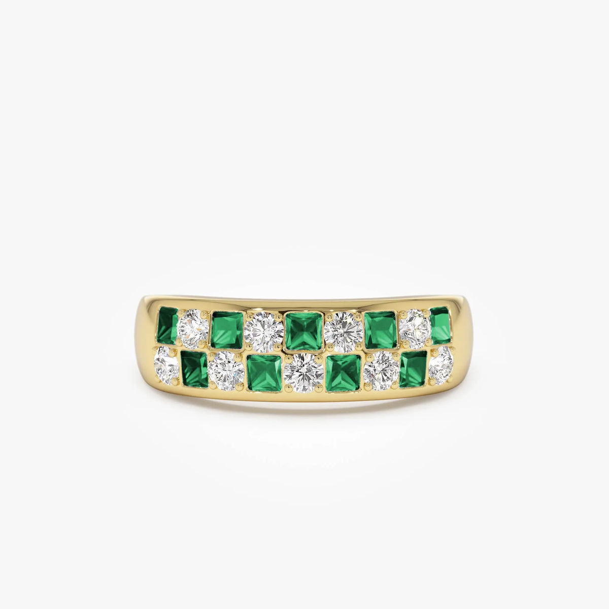14K Gold Square Emerald and Round Diamond Wedding Ring Band 0.71 CTW