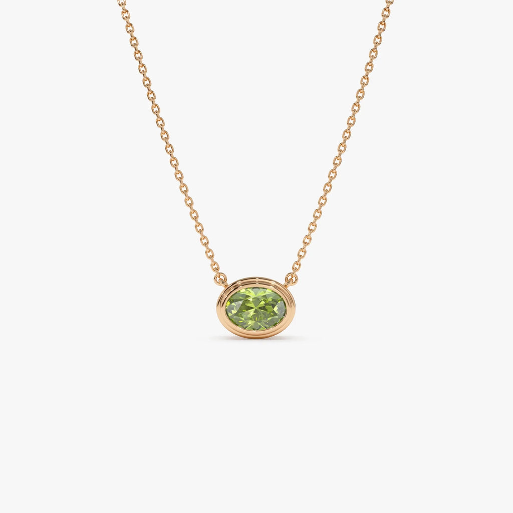 14k Solid Gold Peridot Oval Necklace 0.90 Carat Bezel Setting