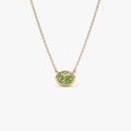 14k Solid Gold Peridot Oval Necklace 0.90 Carat Bezel Setting