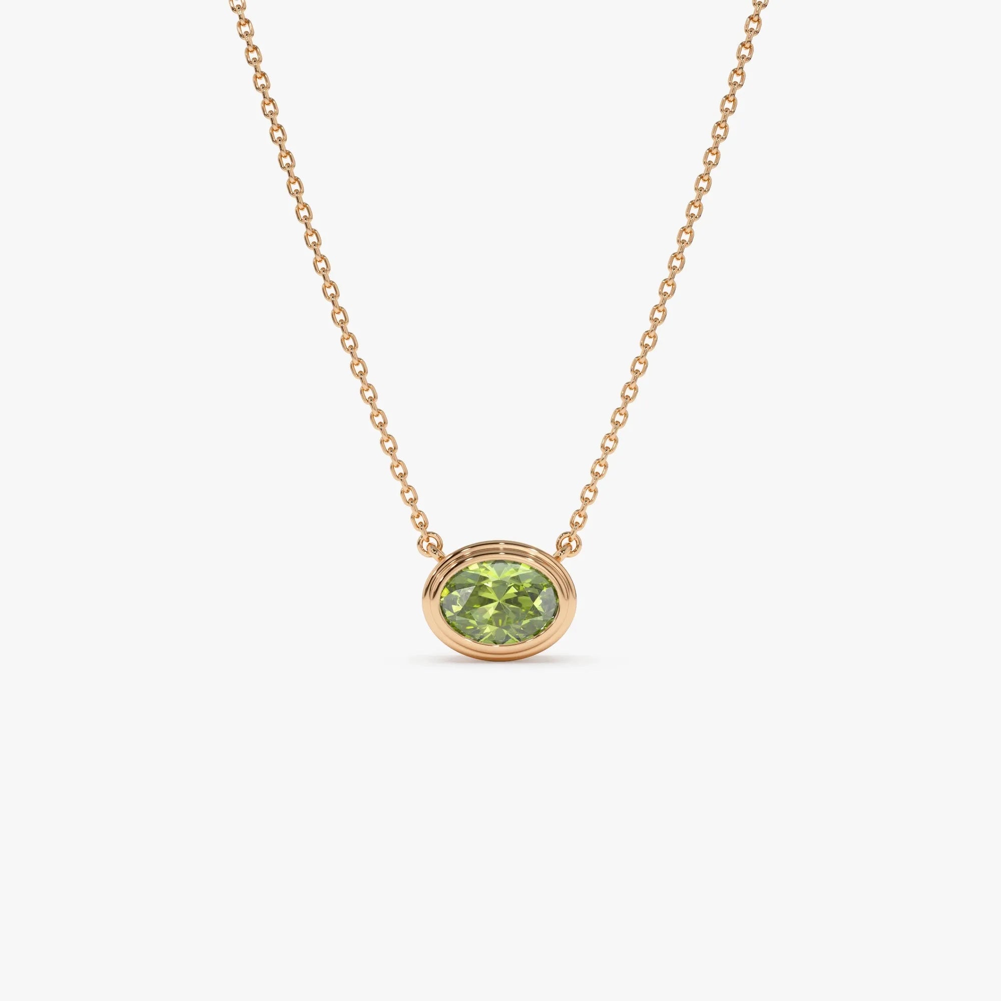 14k Solid Gold Peridot Oval Necklace 0.90 Carat Bezel Setting
