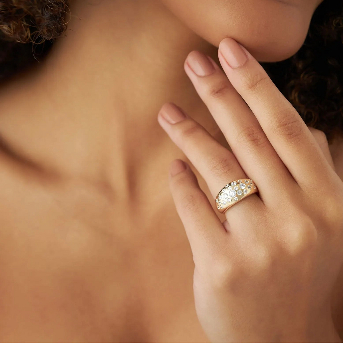 14k Solid Gold Round Diamond 0.63 Carat Flush Setting Cluster Dome Ring
