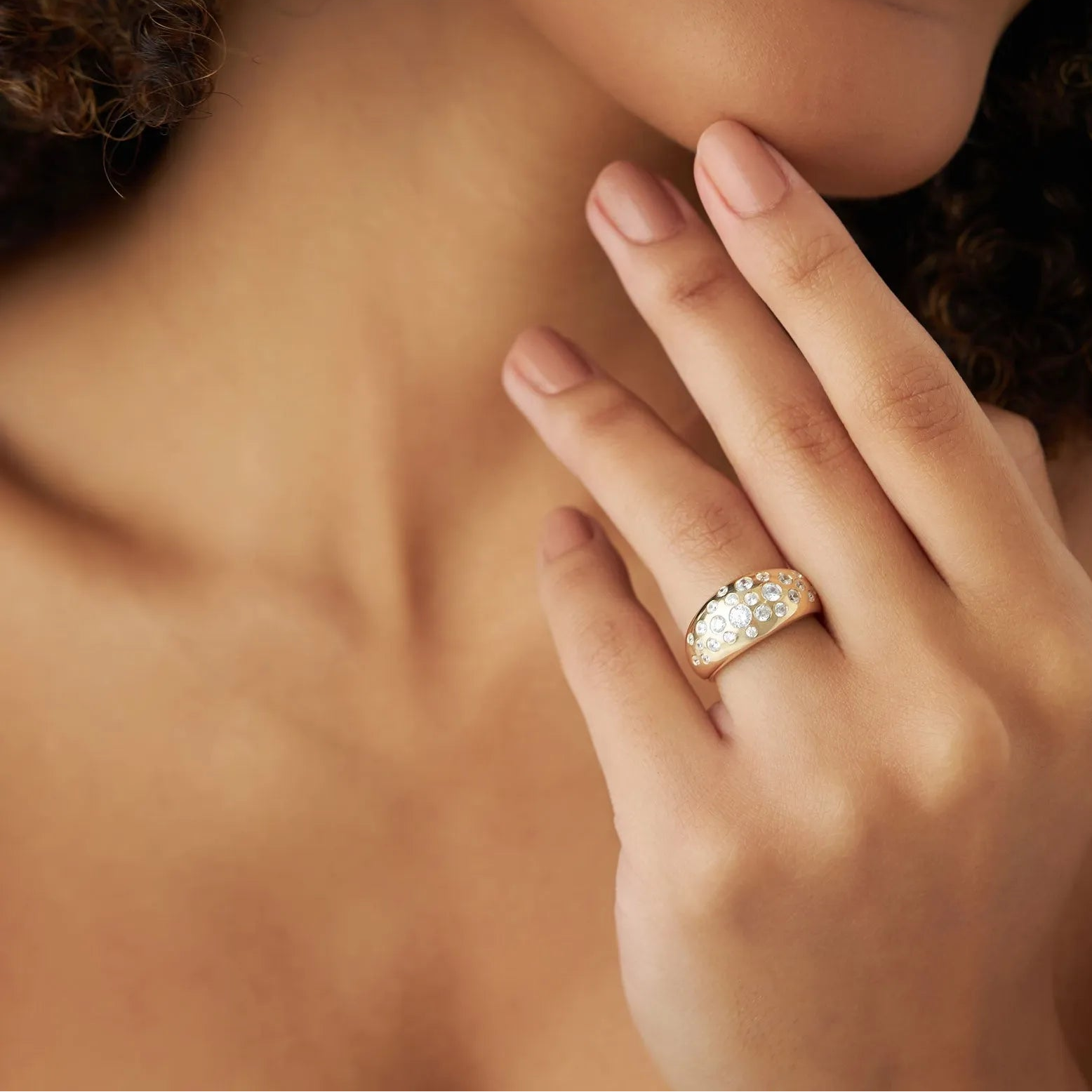 14k Solid Gold Round Diamond 0.63 Carat Flush Setting Cluster Dome Ring