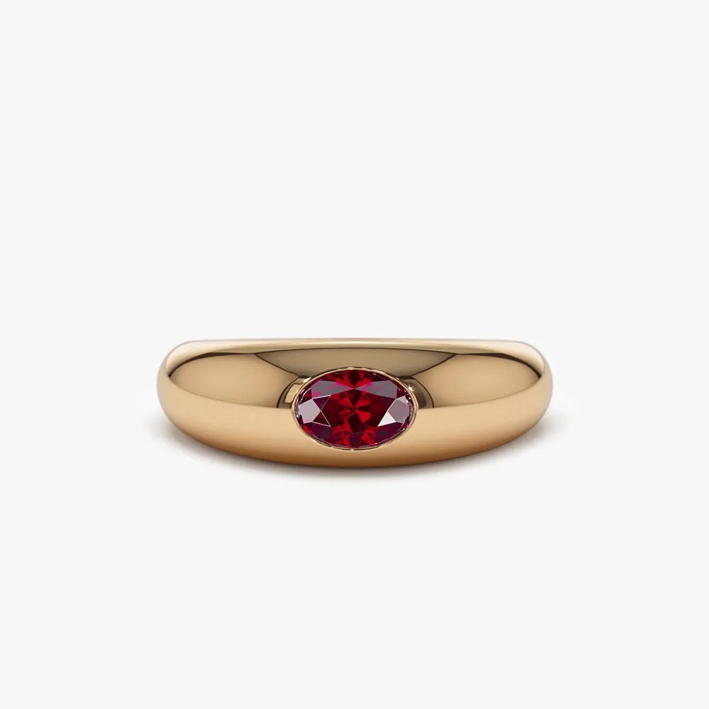 14k Gold Ruby Oval Cut Flush Set Dome Ring 0.49 ctw